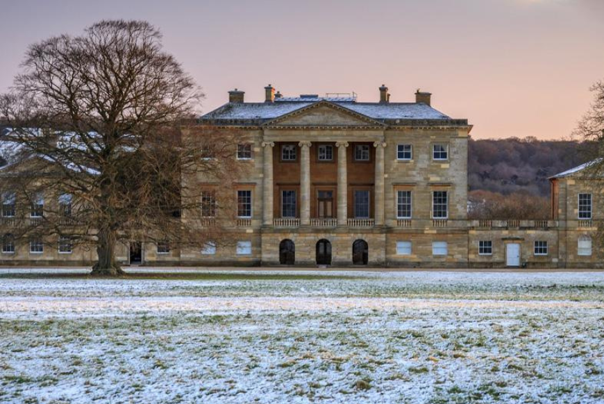 Basildon Park in the snow at Christmas